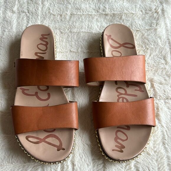 Sam Edelman Asha Slide Natural Buff brown leather slide sandals size 9 - Picture 4 of 9